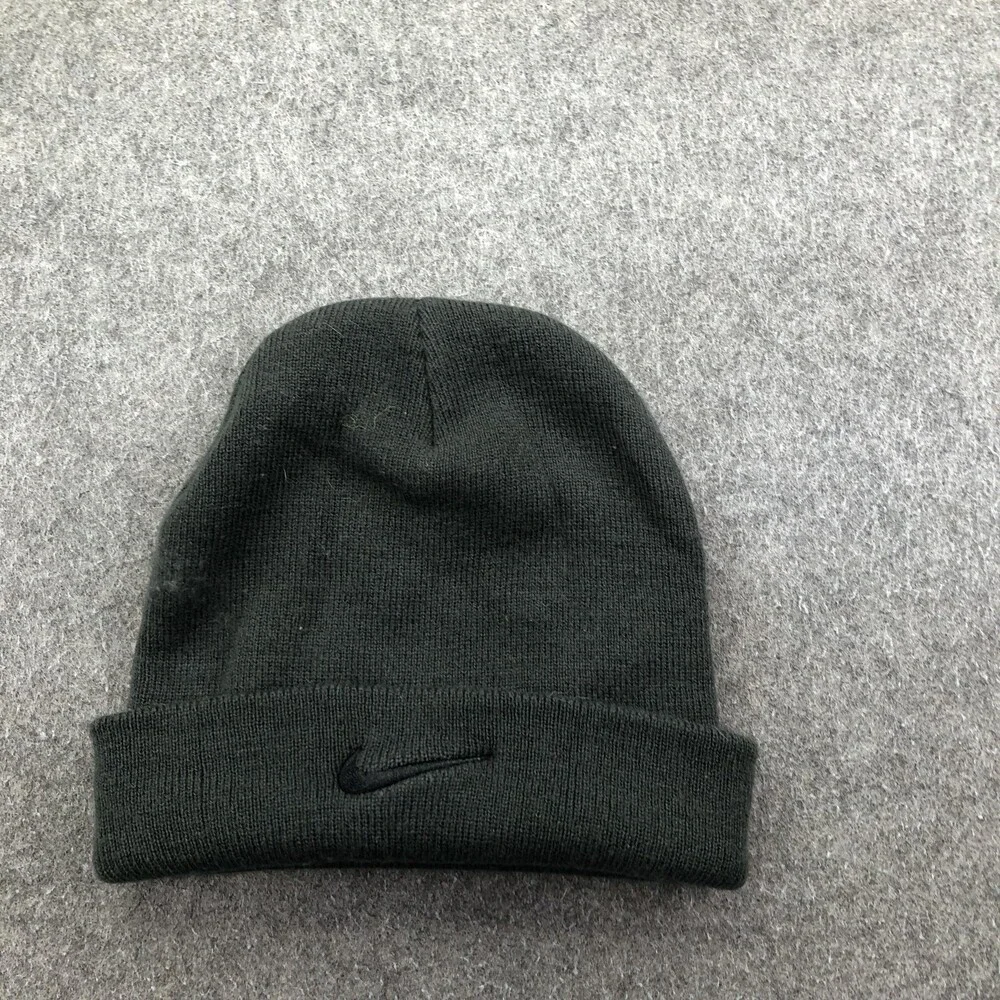 Nike Beanie Hat Boys One Size Green Cuffed Knit Swoosh Logo Youth Winter